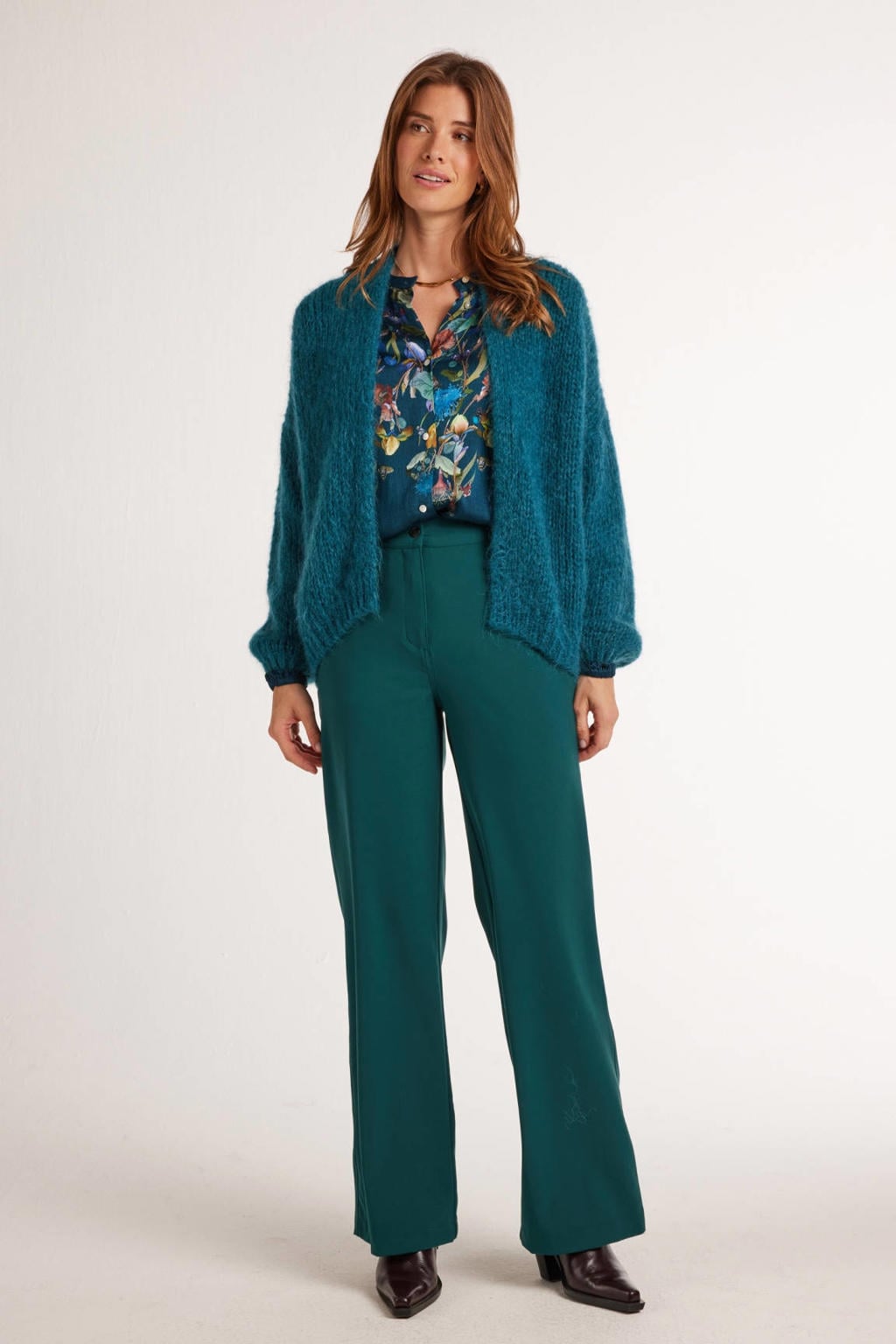 Didi gebreid vest met wol - turquoise