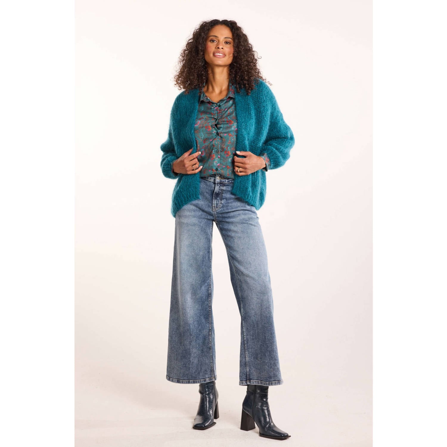 Didi gebreid vest met wol turquoise