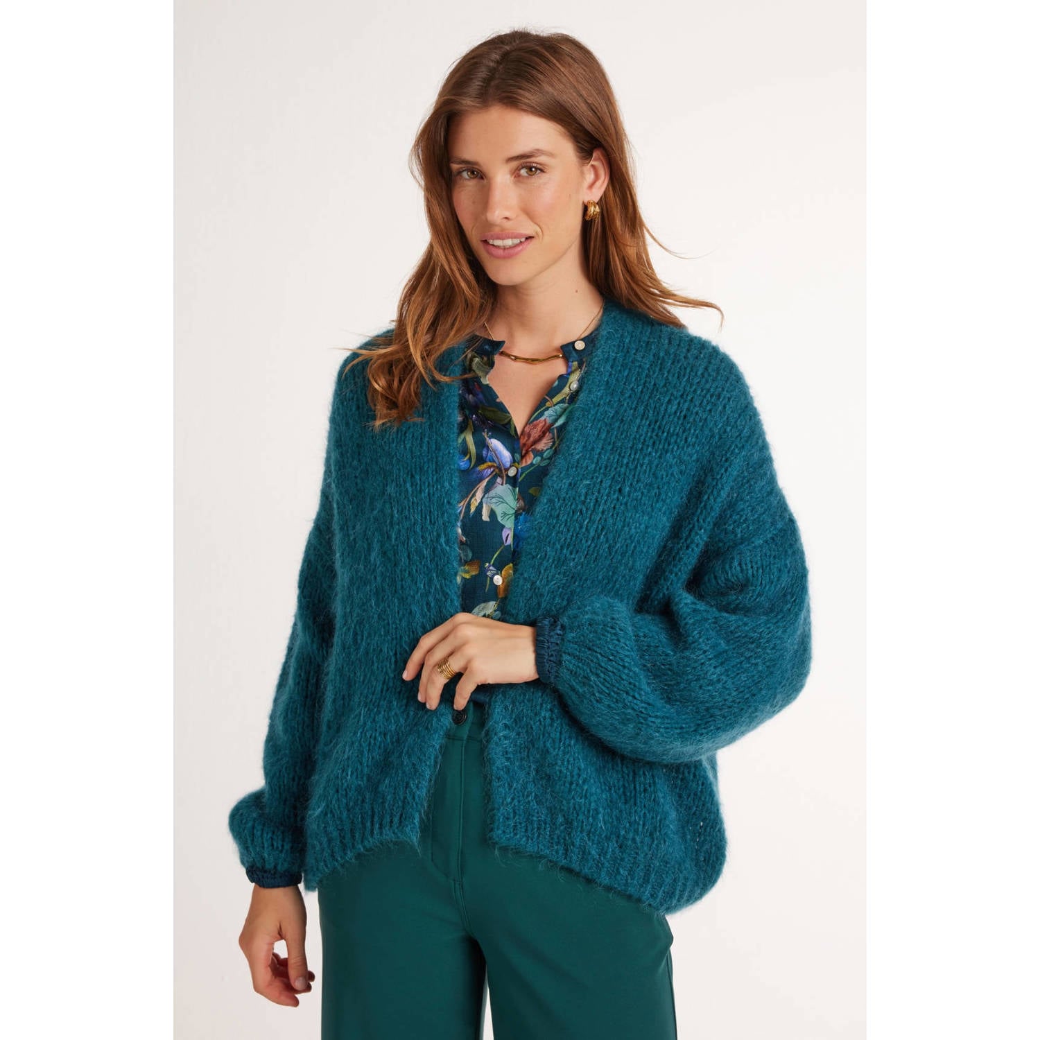 Didi gebreid vest met wol turquoise