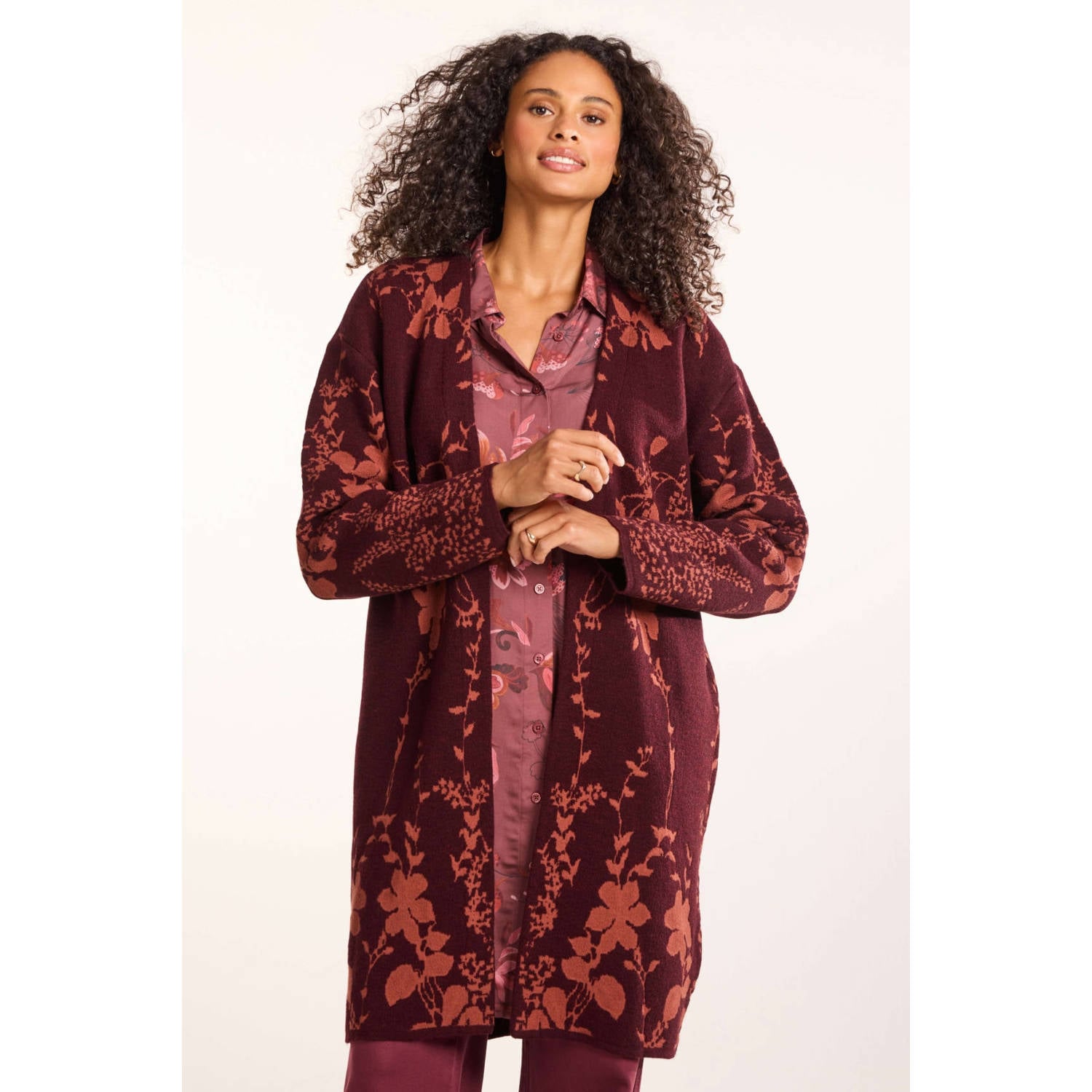 Didi gebloemd gebreid vest donkerrood
