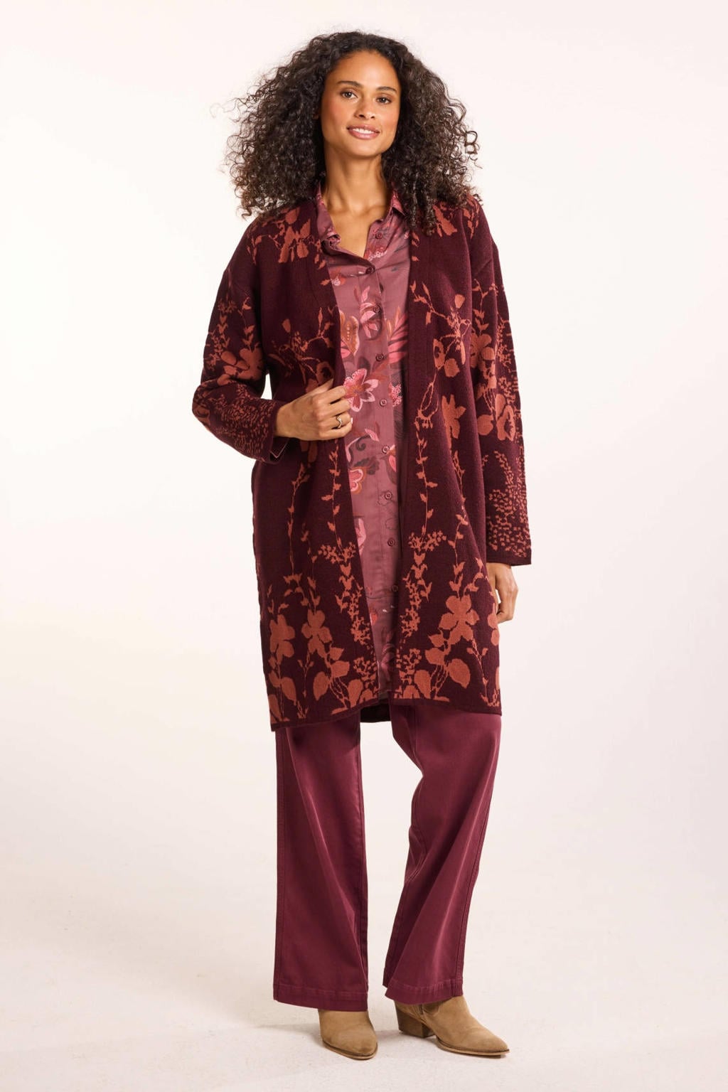 Didi gebloemd gebreid vest - donkerrood