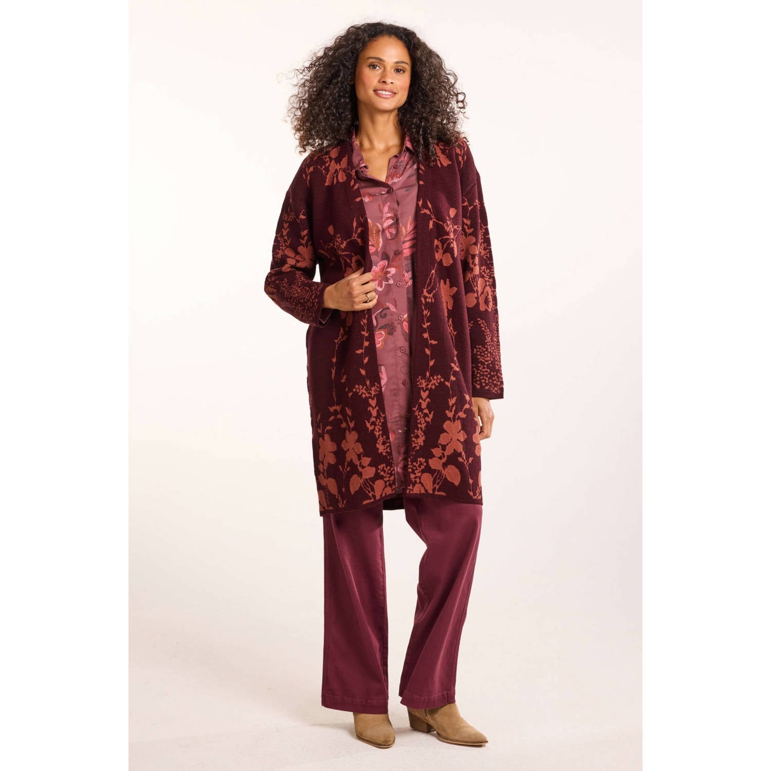 Didi gebloemd gebreid vest donkerrood