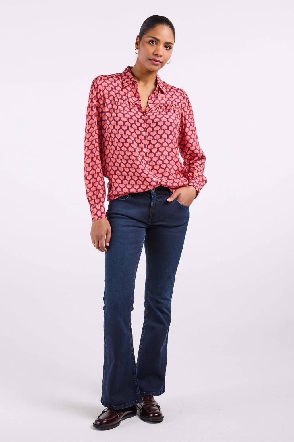 Roze dames Didi blouse van modal met lange mouwen, klassieke kraag en knoopsluiting