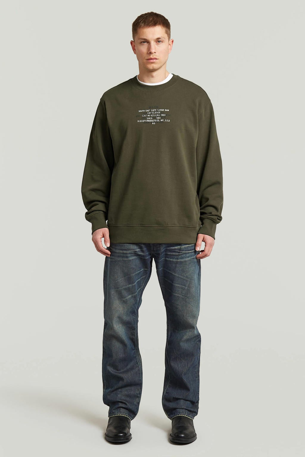G-STAR relaxed fit sweater met print - black olive