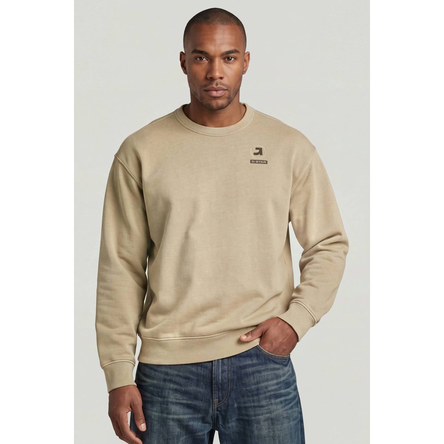 G-STAR relaxed fit sweater met backprint beige
