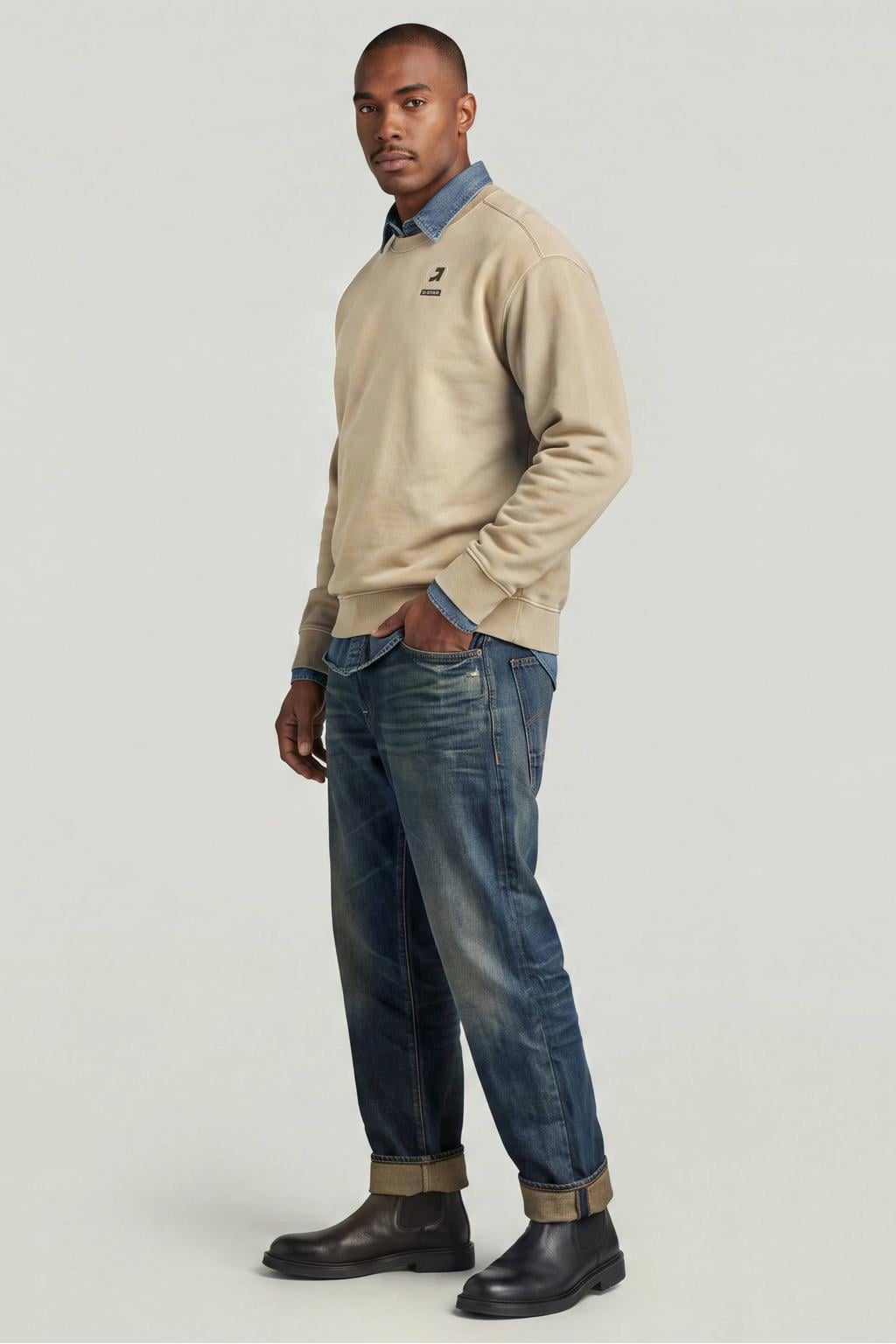 G-STAR relaxed fit sweater met backprint - beige
