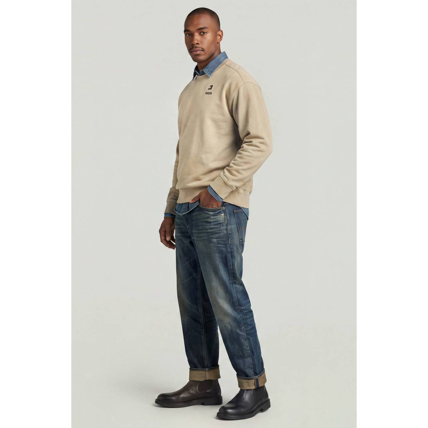 G-STAR relaxed fit sweater met backprint beige