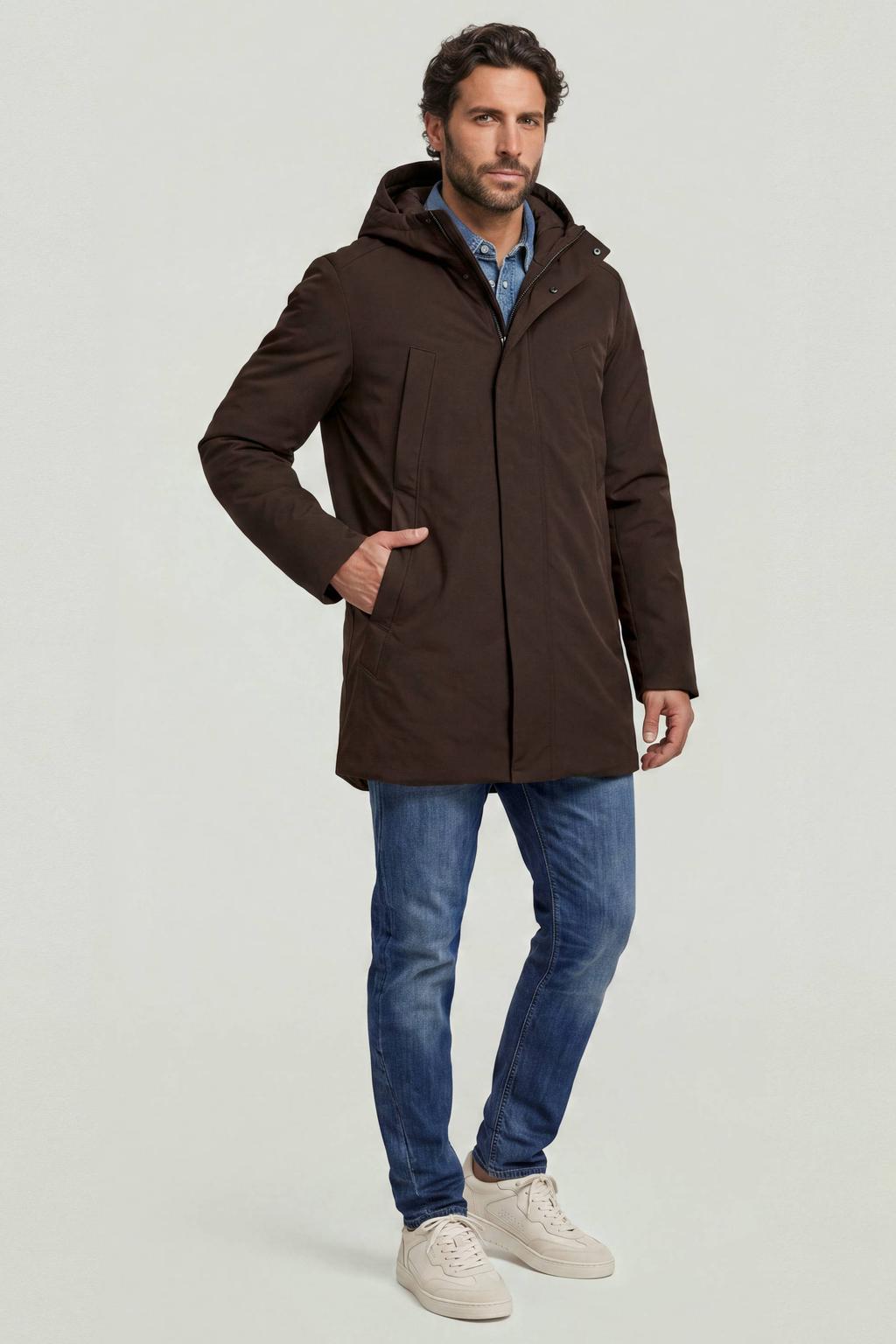 Donkerblauwe heren G-STAR winterparka van polyester met effen, lange mouwen, capuchon en rits met windvanger