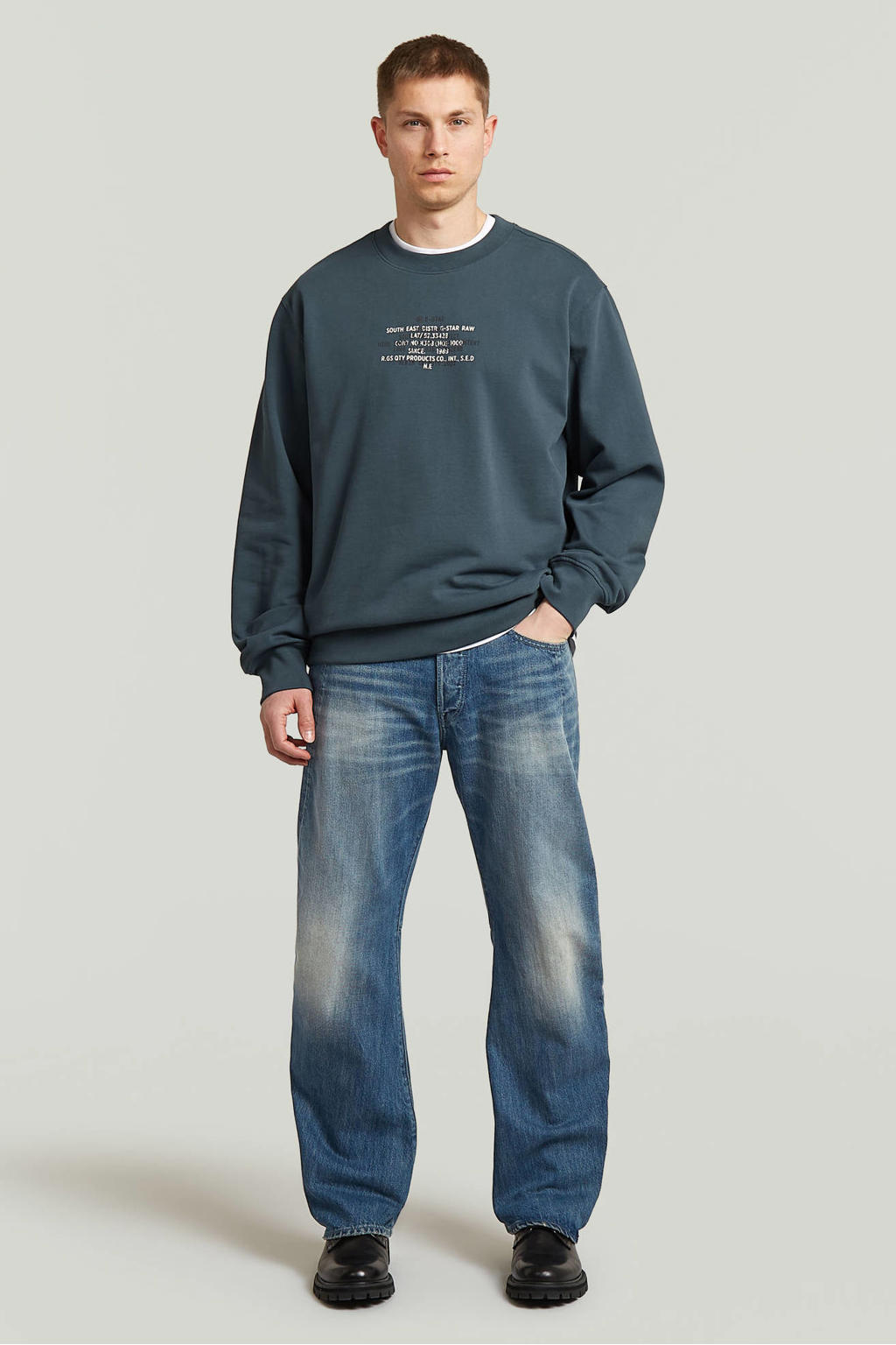 G-STAR denim relaxed fit sweater met print - donkerblauw