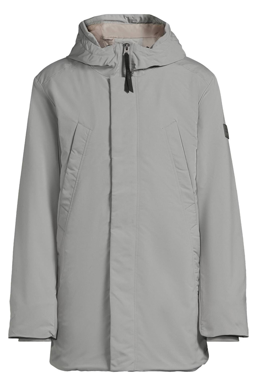 Grijze heren G-STAR winterparka van polyester met effen, lange mouwen, capuchon en rits met windvanger