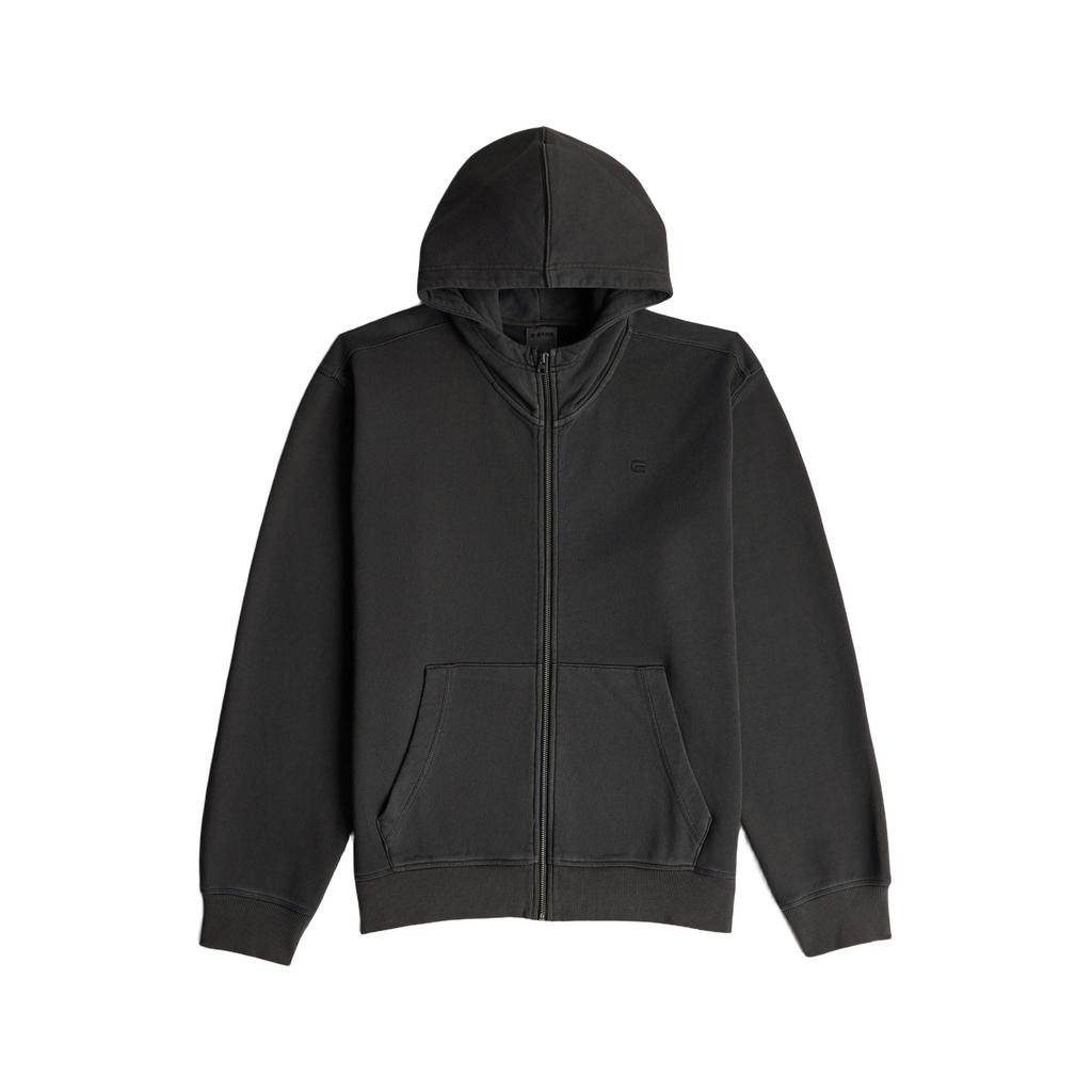 Antraciete heren G-STAR sweatvest van katoen met effen, lange mouwen, capuchon en ritssluiting