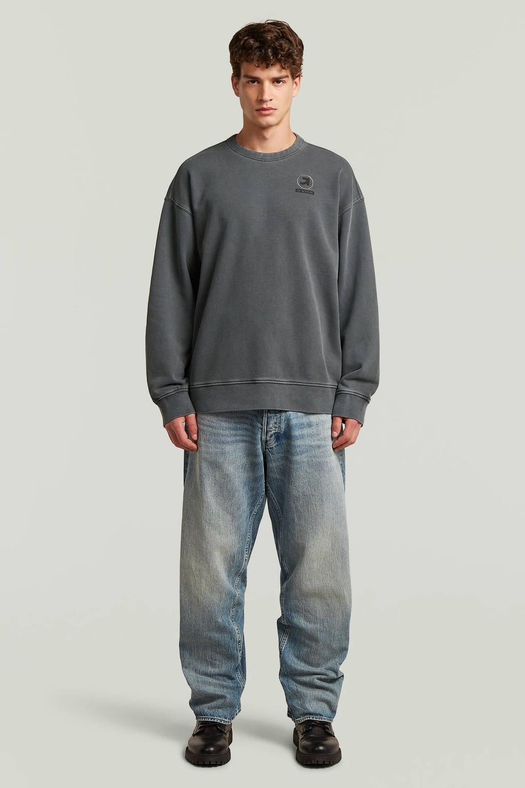 G-STAR relaxed fit sweater met backprint - grijsblauw