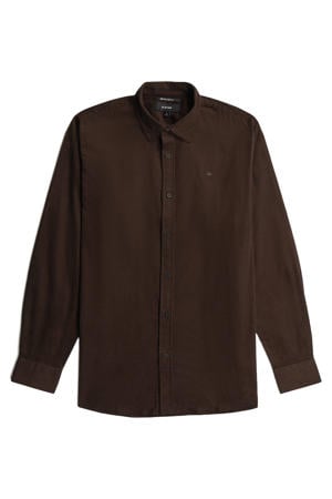 denim regular fit overhemd - donkerbruin