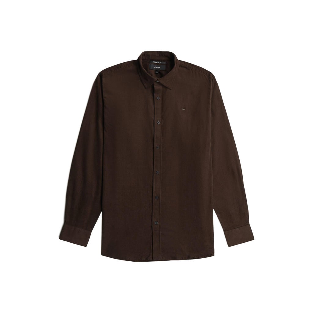 Donkerblauwe heren G-STAR regular fit overhemd van denim met effen, lange mouwen en klassieke kraag