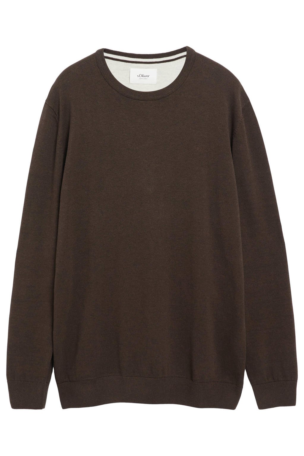 s.Oliver Big Size katoenen regular fit gebreide trui - bruin