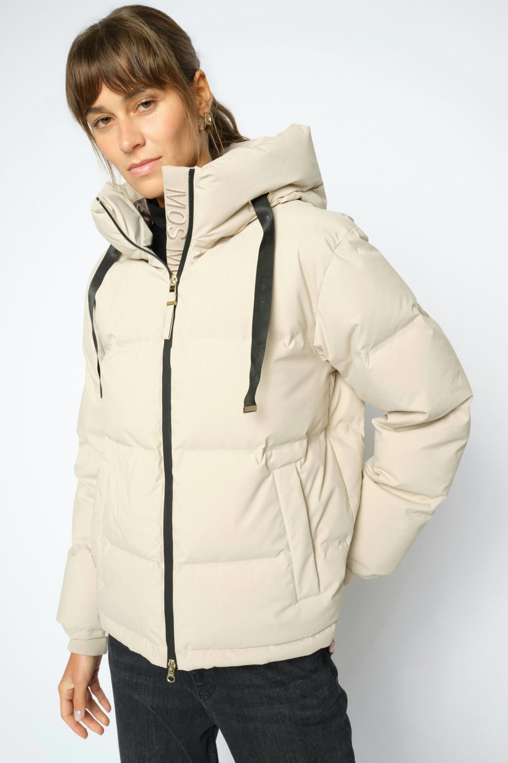 Beige dames Mos Mosh van polyester met effen, lange mouwen en capuchon