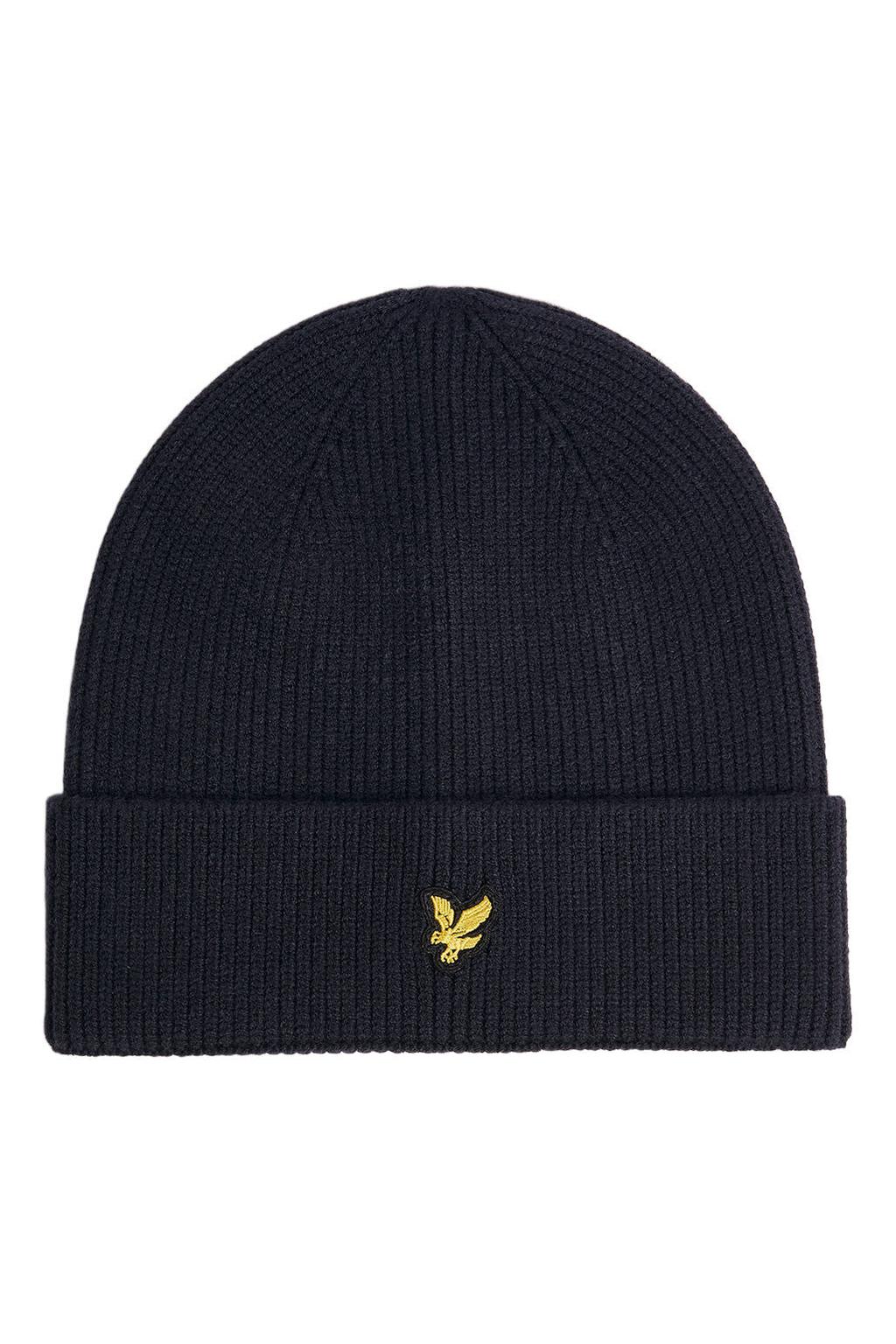 Lyle & Scott gebreide muts met logo - donkerblauw