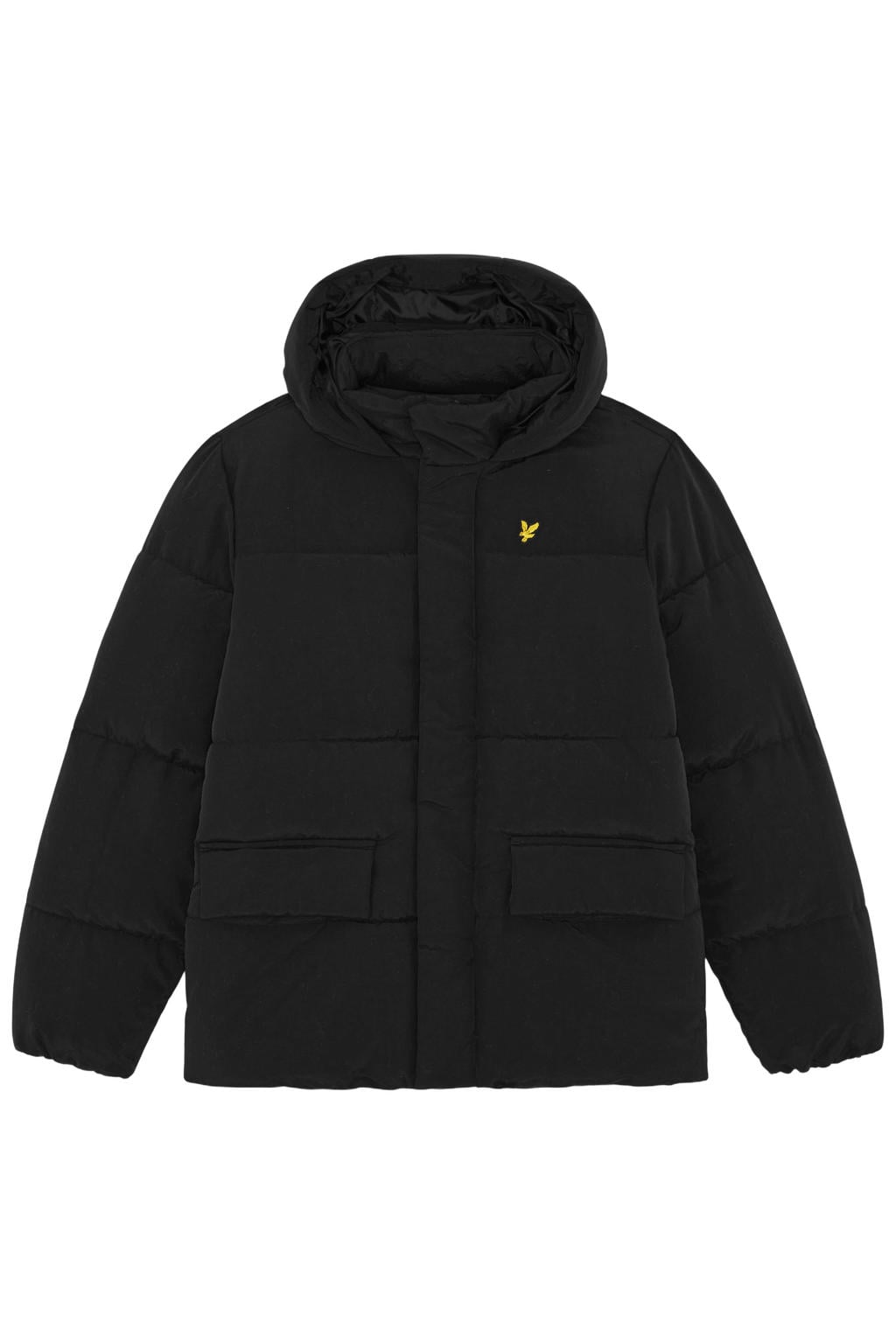 Zwarte jongens Lyle & Scott winterjas van nylon met effen, lange mouwen, capuchon en ritssluiting