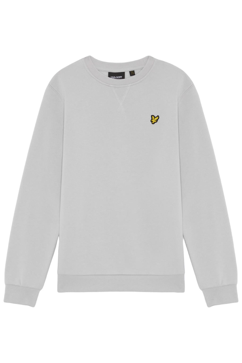 Grijze jongens Lyle & Scott sweater met effen, lange mouwen, ronde hals en geribde boorden