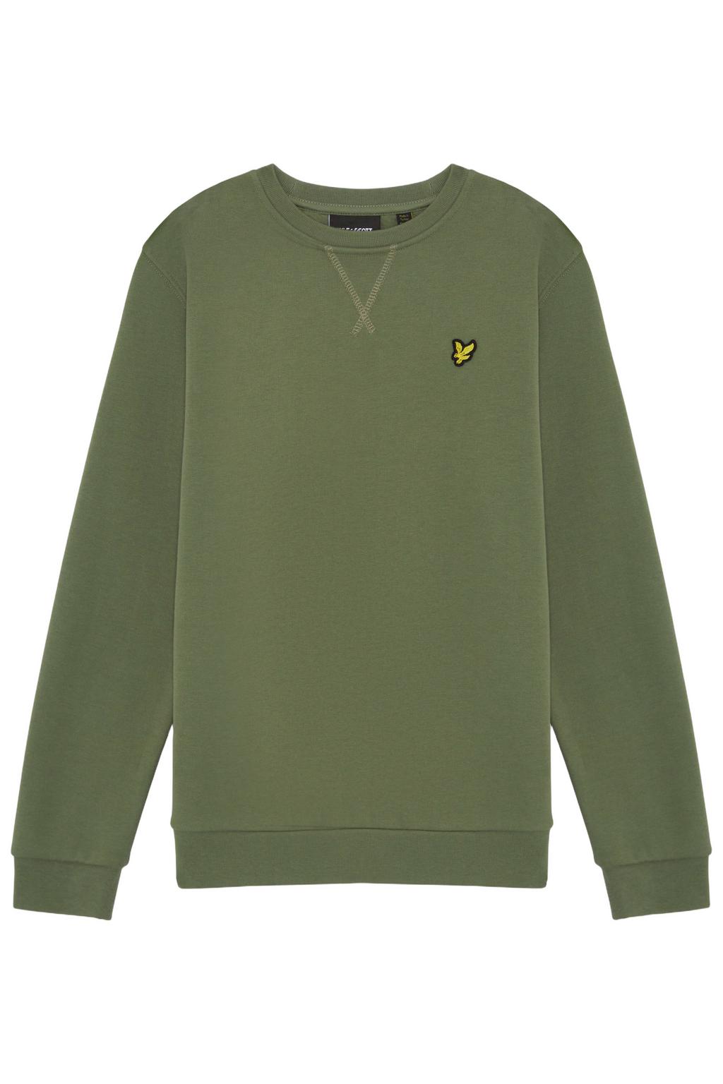 Olijfgroene jongens Lyle & Scott sweater met effen, lange mouwen, ronde hals en geribde boorden