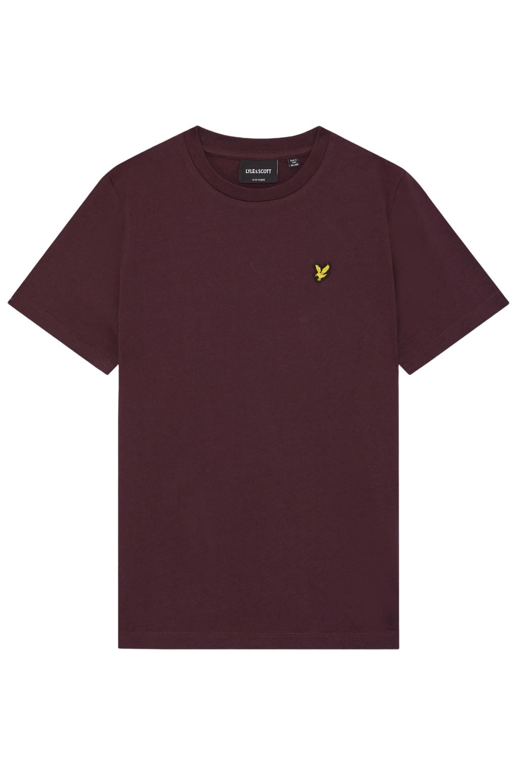 Donkerrode jongens Lyle & Scott T-shirt van stretchkatoen met effen, korte mouwen en ronde hals