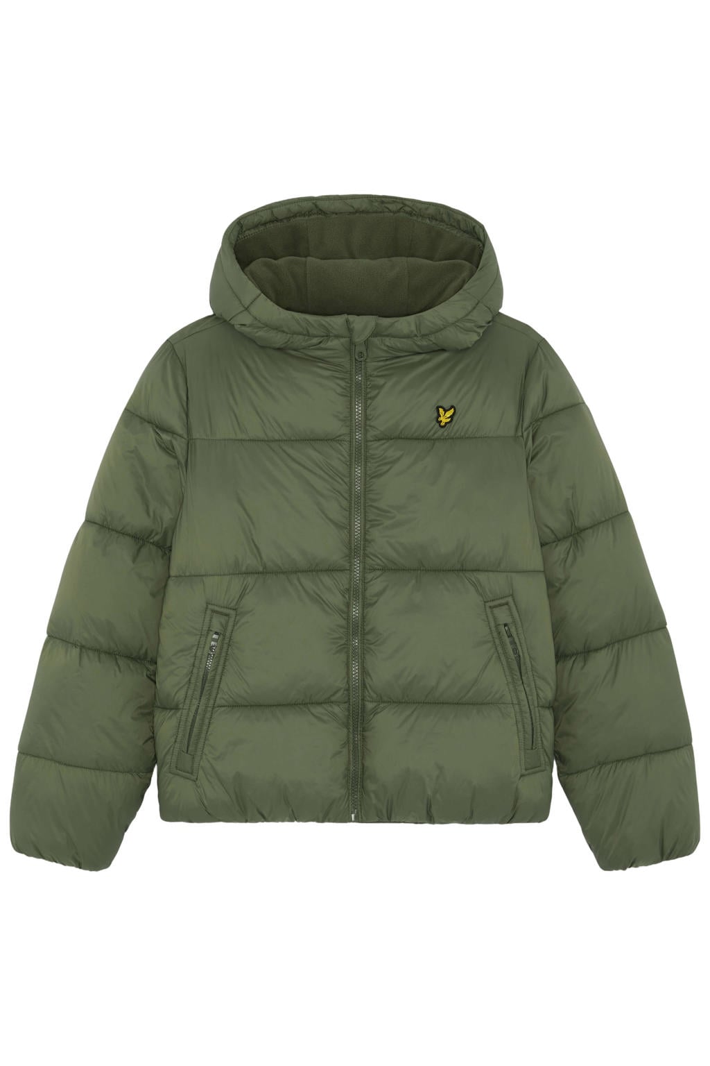 Olijfgroene jongens Lyle & Scott winterjas van nylon met effen, lange mouwen, capuchon en ritssluiting