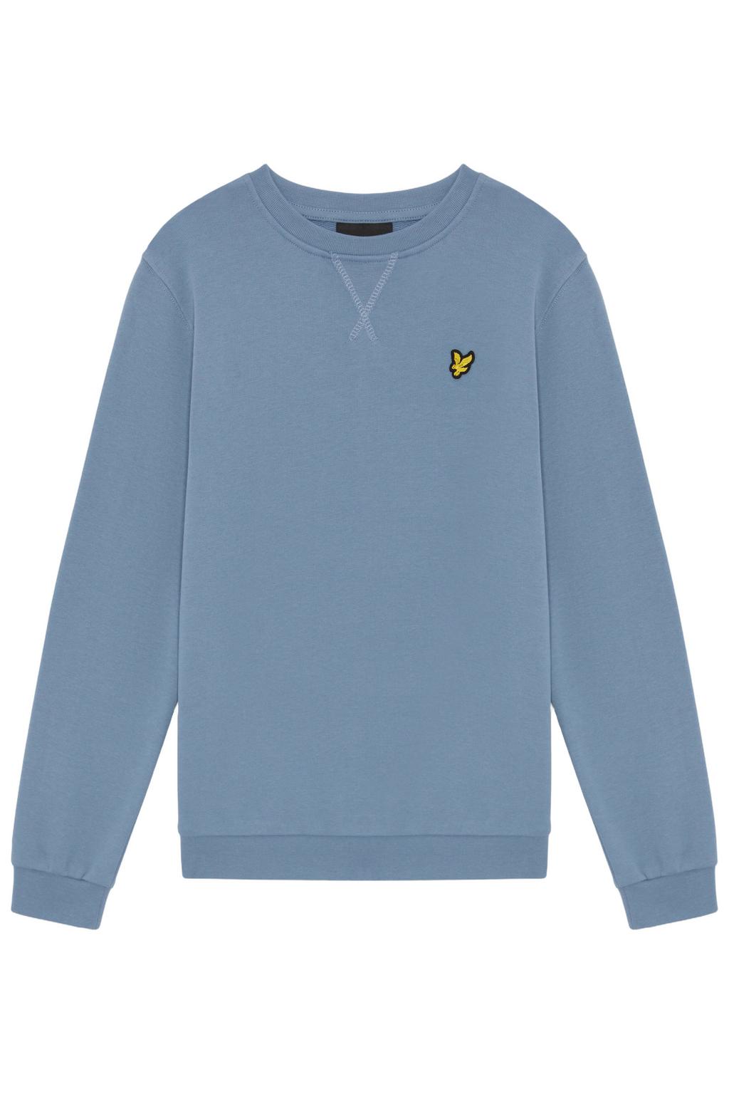 Blauwe jongens Lyle & Scott sweater met effen, lange mouwen, ronde hals en geribde boorden