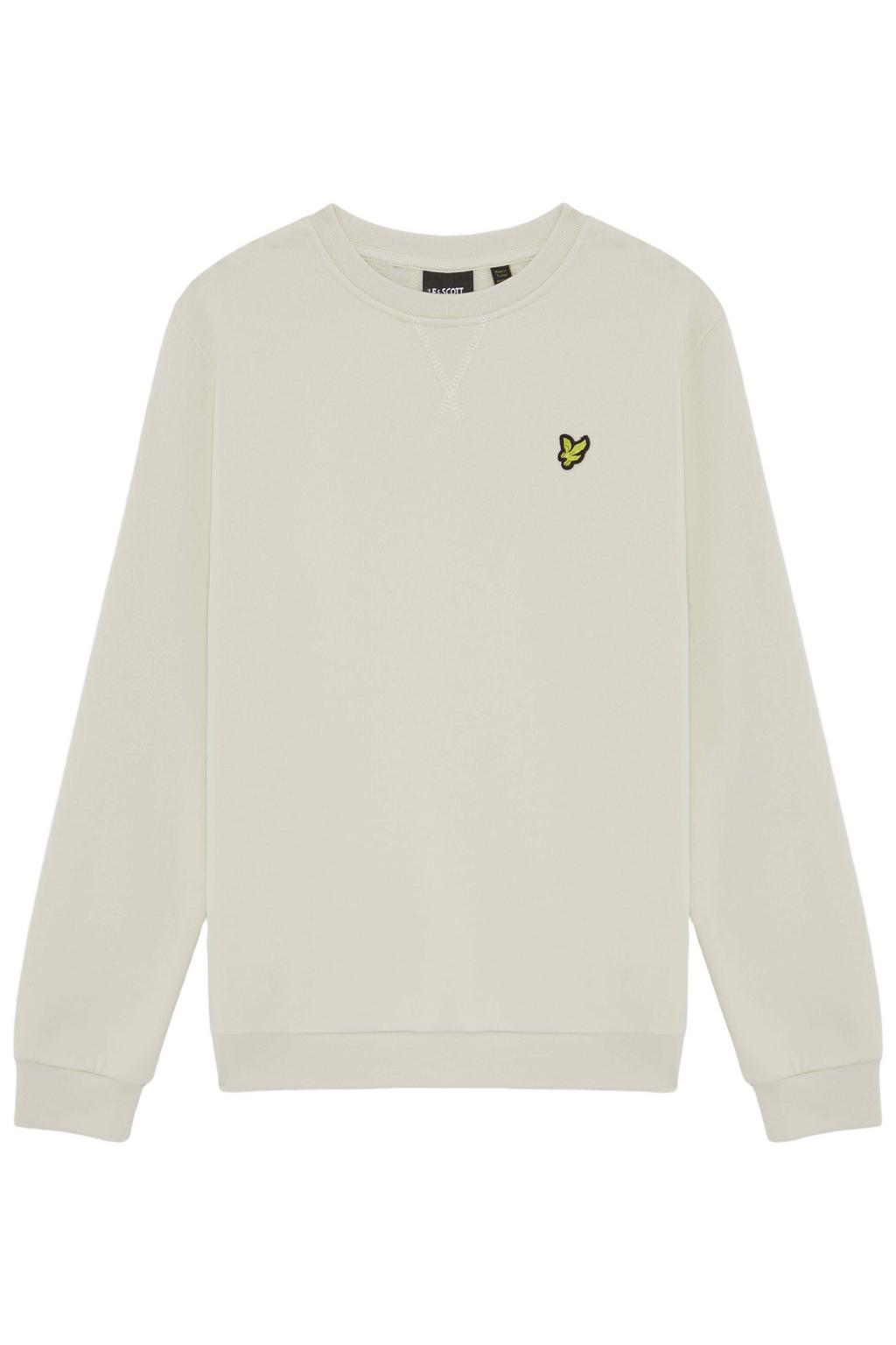 Beige jongens Lyle & Scott sweater met effen, lange mouwen, ronde hals en geribde boorden