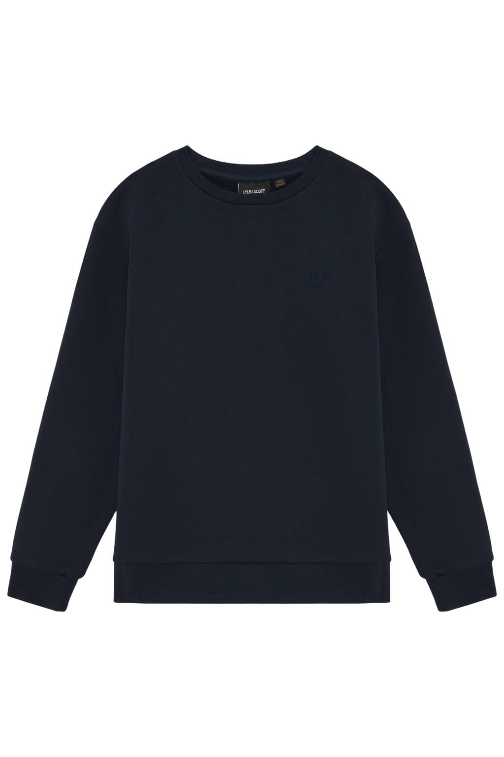 Donkerblauwe jongens Lyle & Scott sweater met effen, lange mouwen, ronde hals en geribde boorden