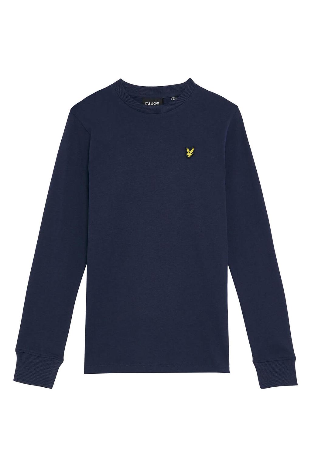 Donkerblauwe jongens Lyle & Scott longsleeve van katoen met effen, lange mouwen, ronde hals en geribde boorden
