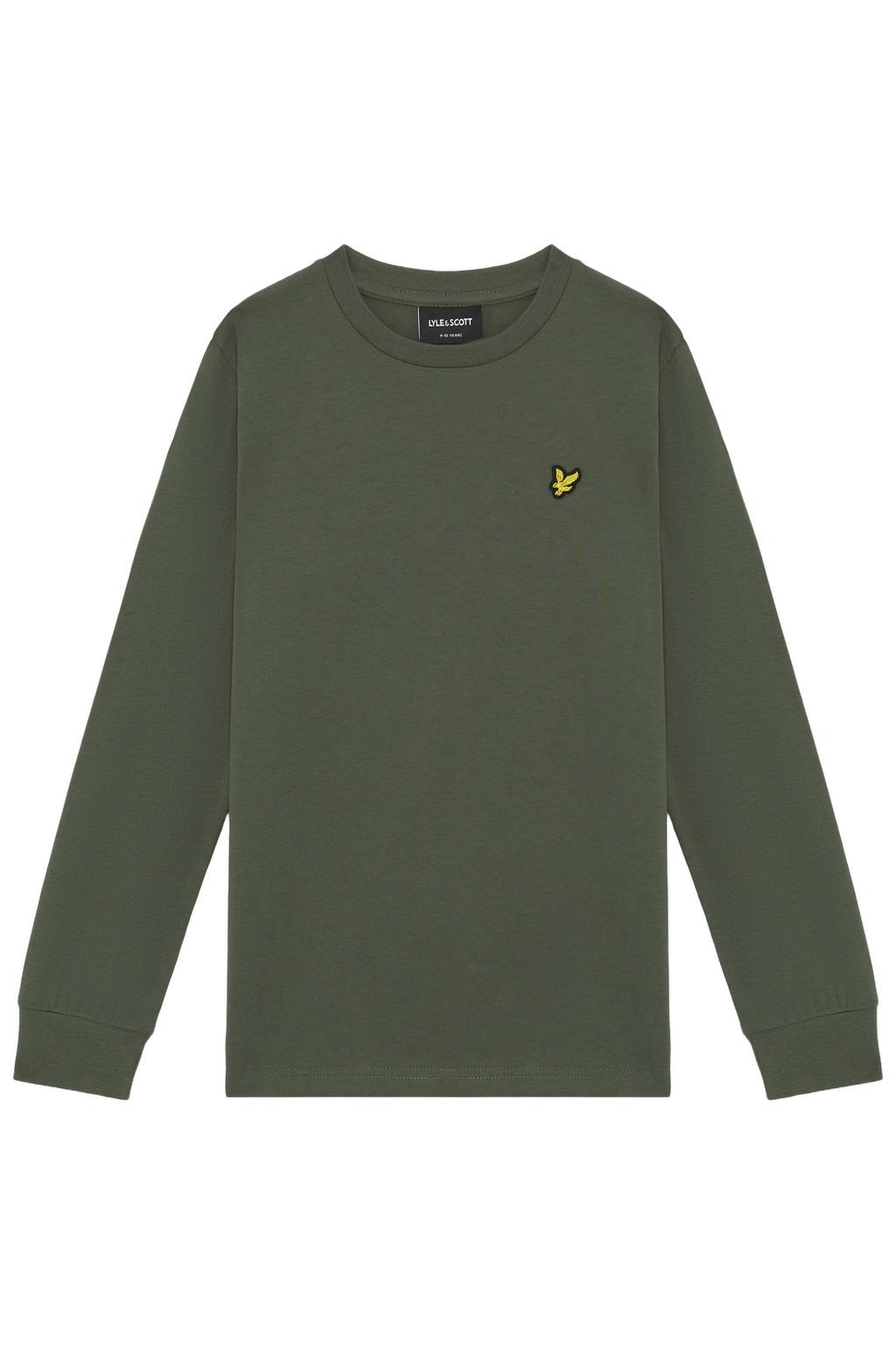 Groene jongens Lyle & Scott longsleeve van sweat materiaal met effen, lange mouwen en ronde hals