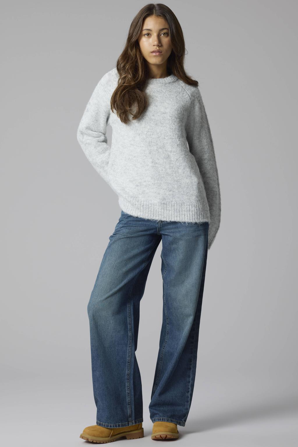 Dark blue denim meisjes LMTD wide leg jeans van denim met rits- en knoopsluiting en effen