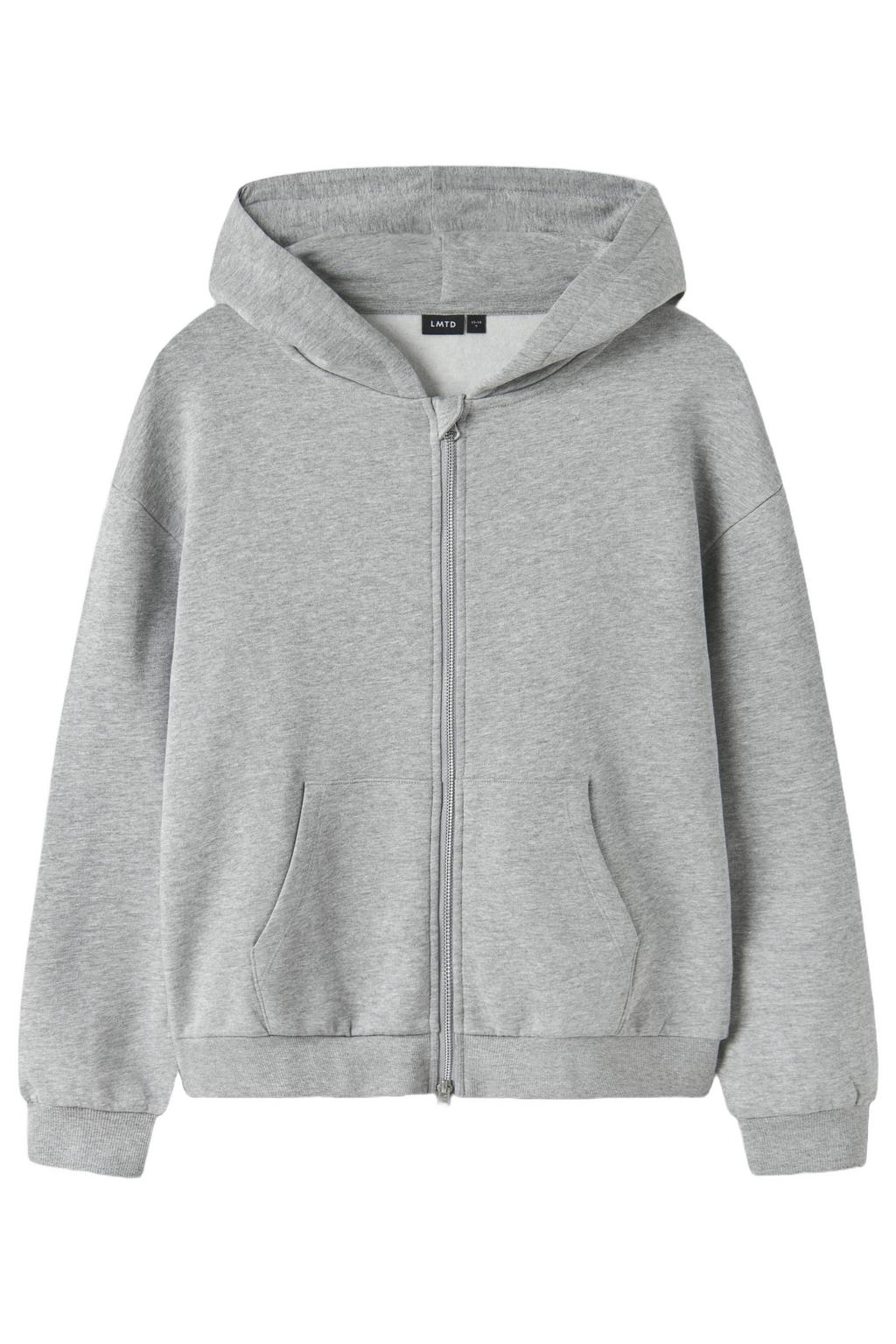 Grijs melange jongens en meisjes LMTD sweatvest met effen, lange mouwen, capuchon, ritssluiting en geribde boorden