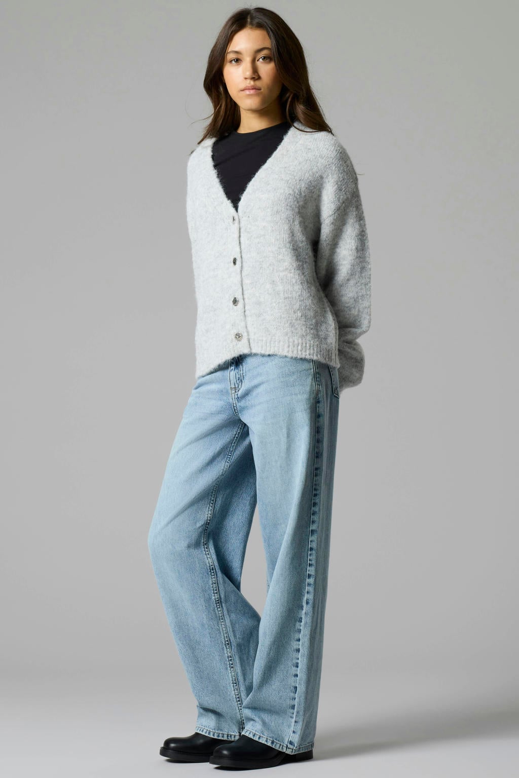 LMTD NLFBETT regular waist wide leg jeans - lichtblauw
