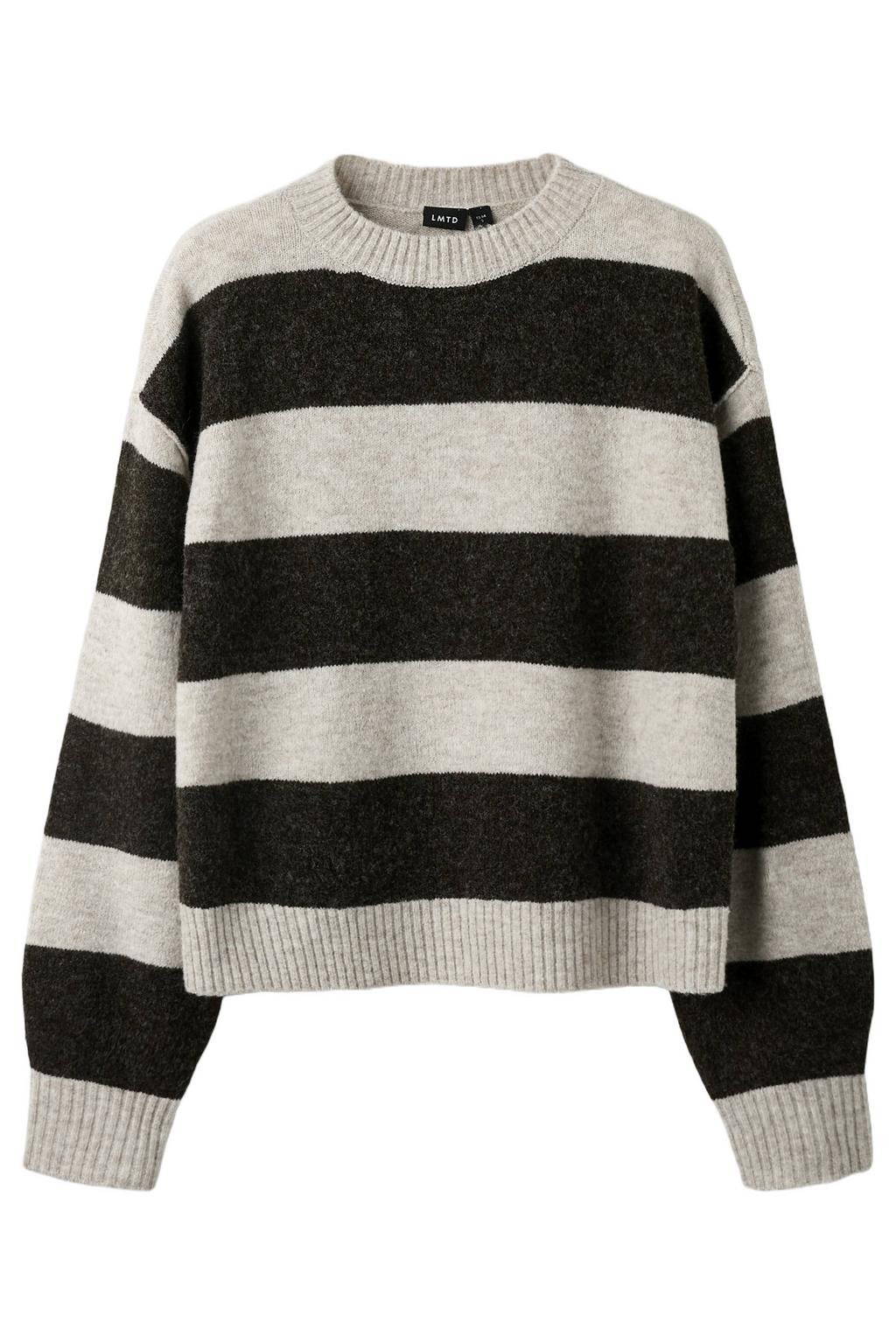 Zwart en beige meisjes LMTD gebreide gestreepte trui van polyester met lange mouwen en ronde hals
