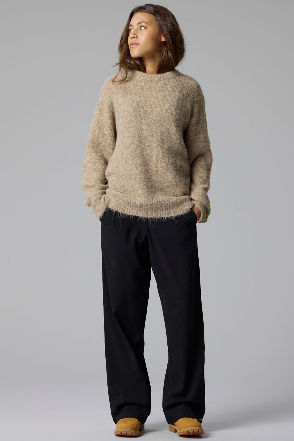 Zwarte meisjes LMTD wide leg casual broek met rits- en haaksluiting en effen