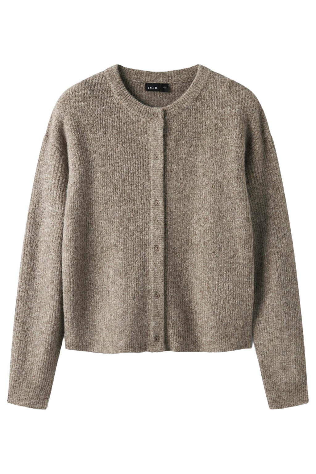 Bruine meisjes LMTD gebreide vest van acryl met effen, lange mouwen, ronde hals en knoopsluiting