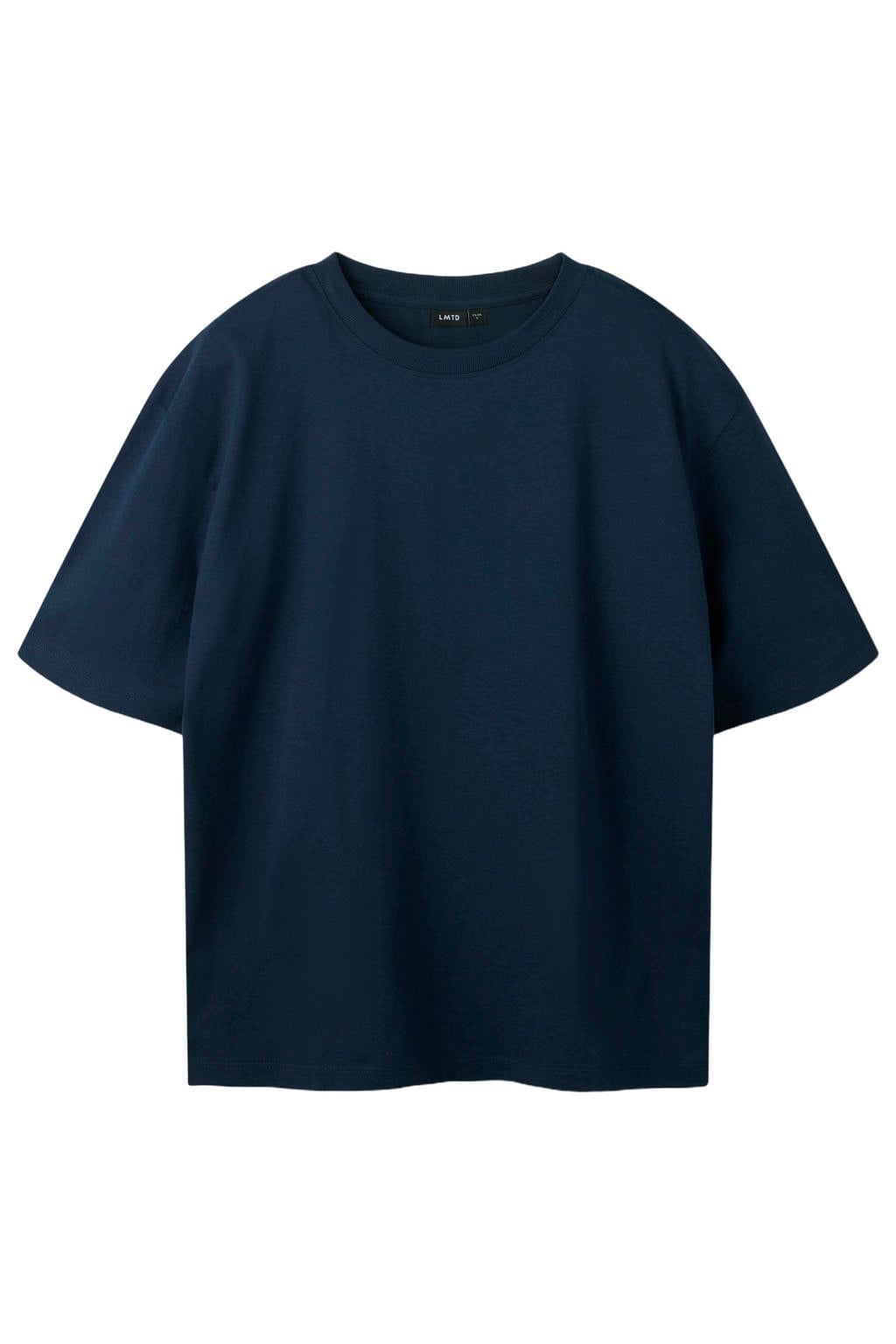 Donkerblauwe jongens en meisjes LMTD T-shirt van katoen met effen, korte mouwen en ronde hals