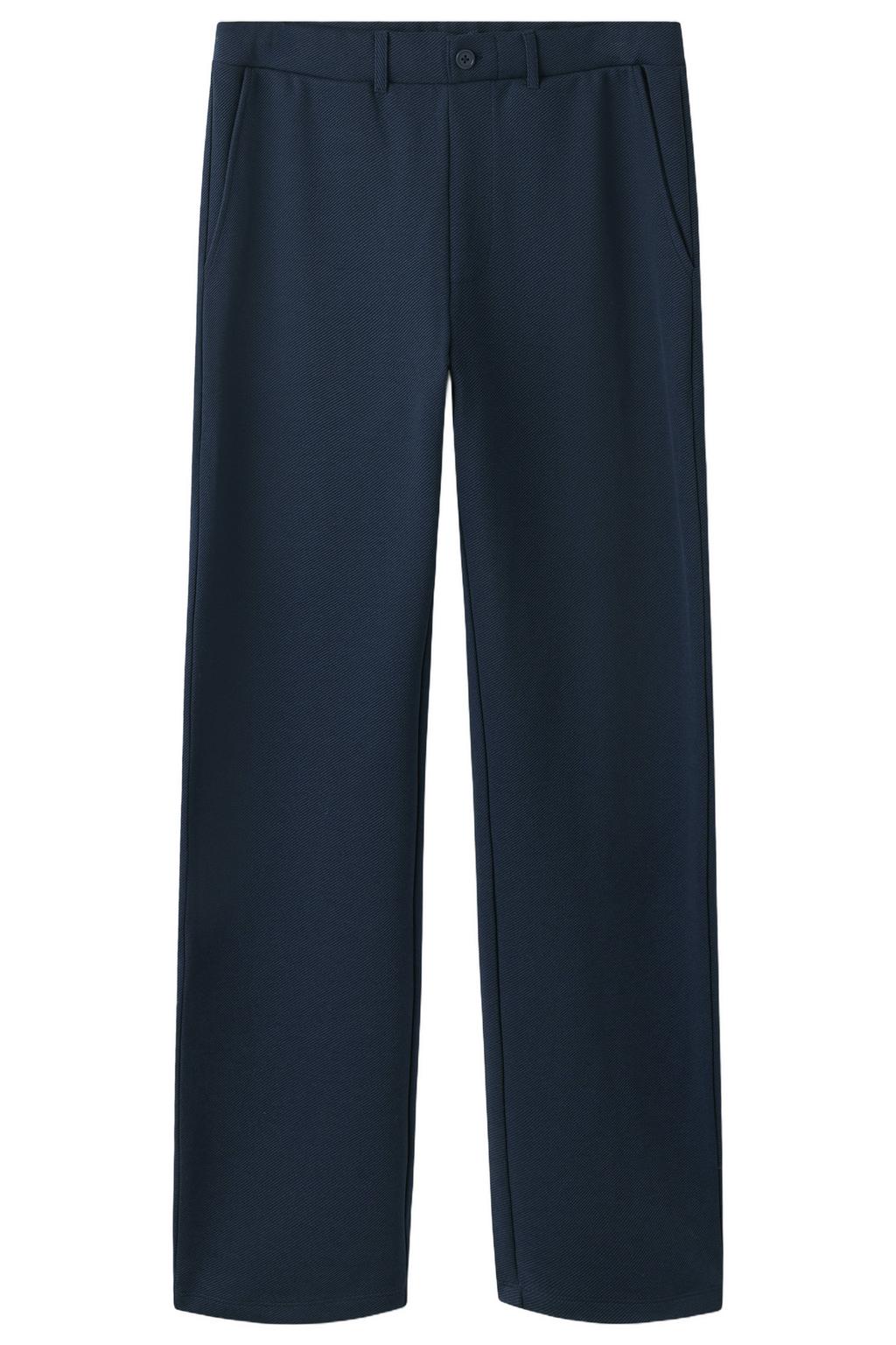 Donkerblauwe jongens LMTD straight leg casual broek met rits- en knoopsluiting en effen
