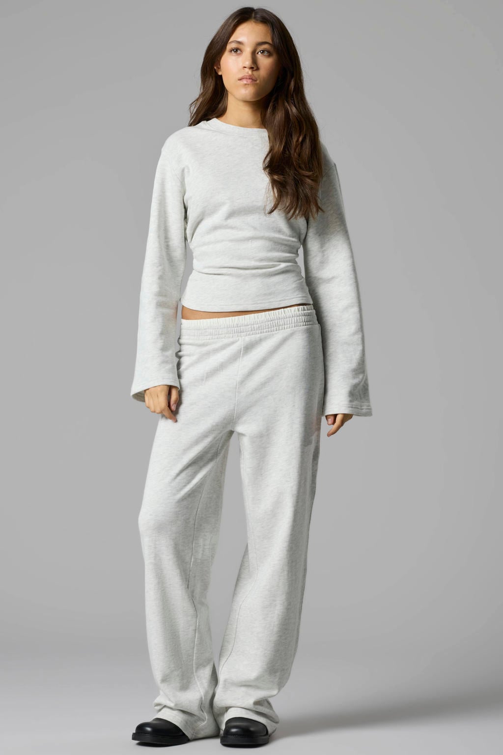 Grijs melange meisjes LMTD joggingbroek van sweat materiaal met elastische tailleband en effen