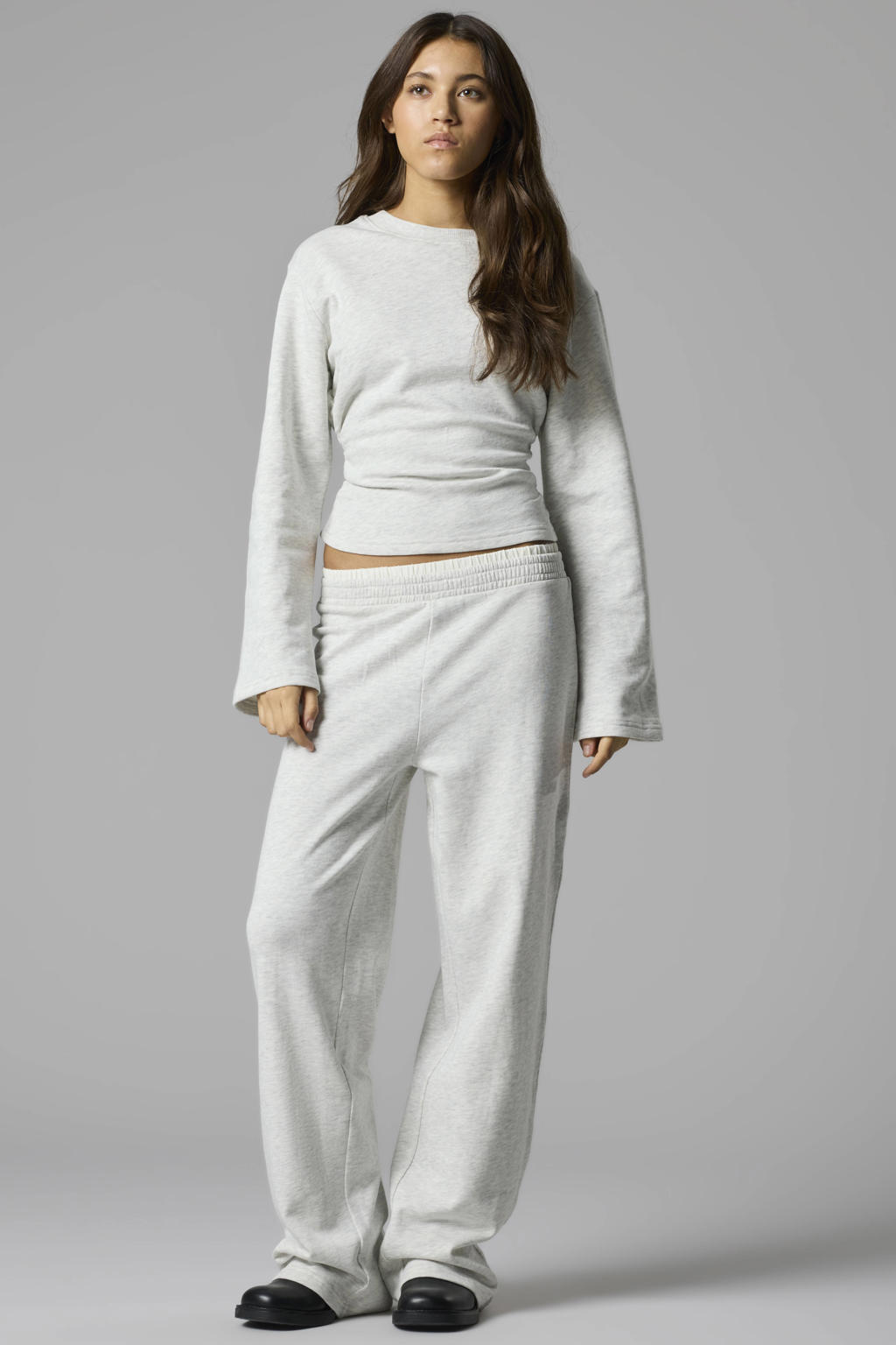 Grijs melange meisjes LMTD sweater met effen, lange mouwen en ronde hals