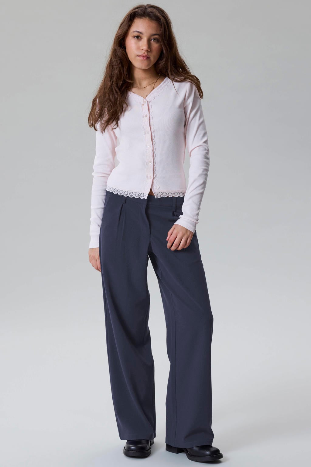 LMTD wide leg casual broek met plooien - donkerblauw
