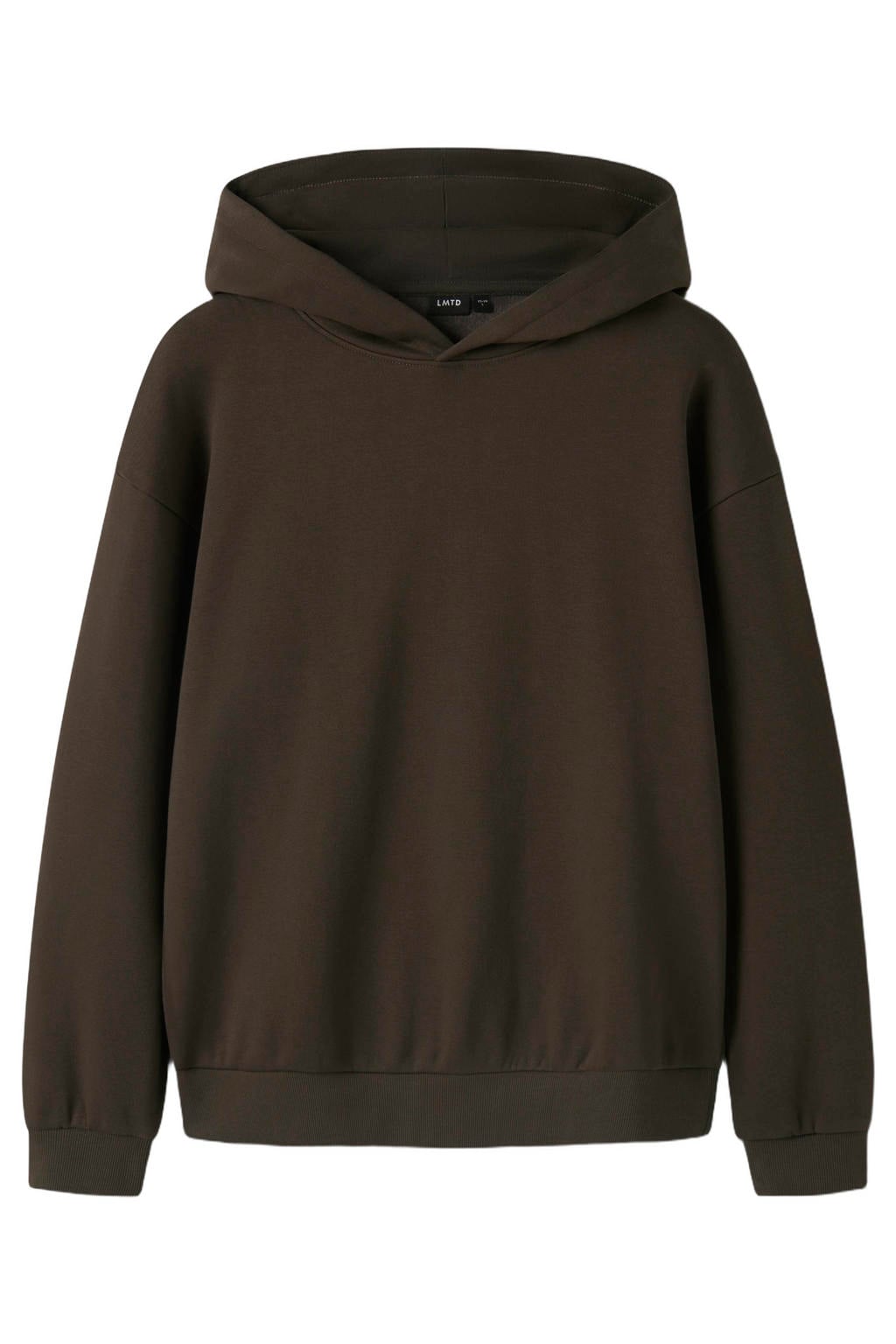 Donkerblauwe jongens en meisjes LMTD oversized hoodie van sweat materiaal met effen, lange mouwen en capuchon