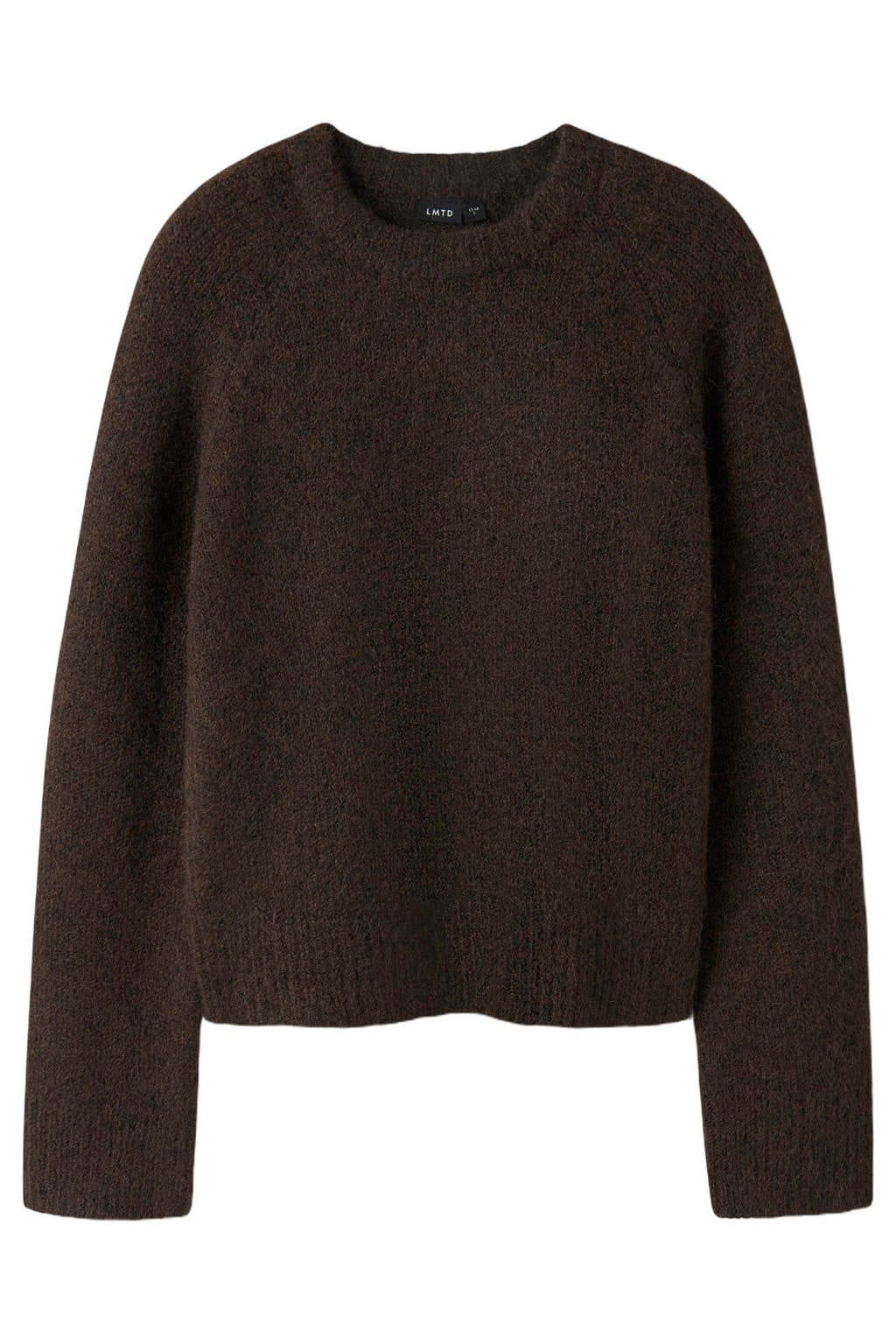Donkerblauwe meisjes LMTD gebreide trui van polyester met effen, lange mouwen en ronde hals