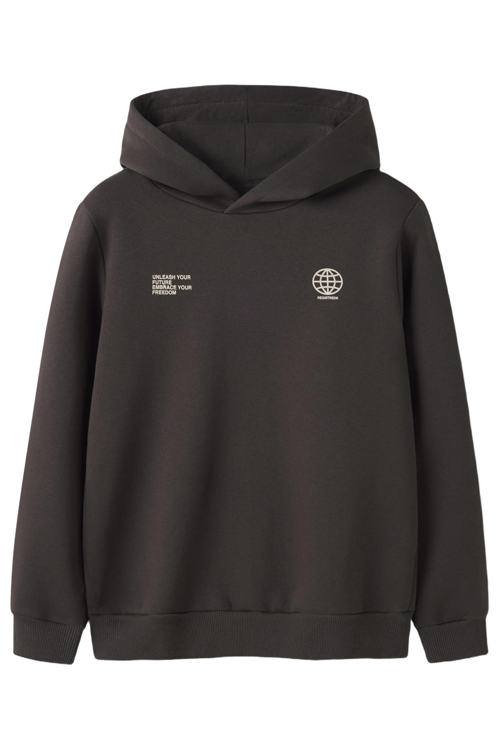 Donkerblauwe jongens en meisjes LMTD hoodie van sweat materiaal met backprint, lange mouwen en capuchon