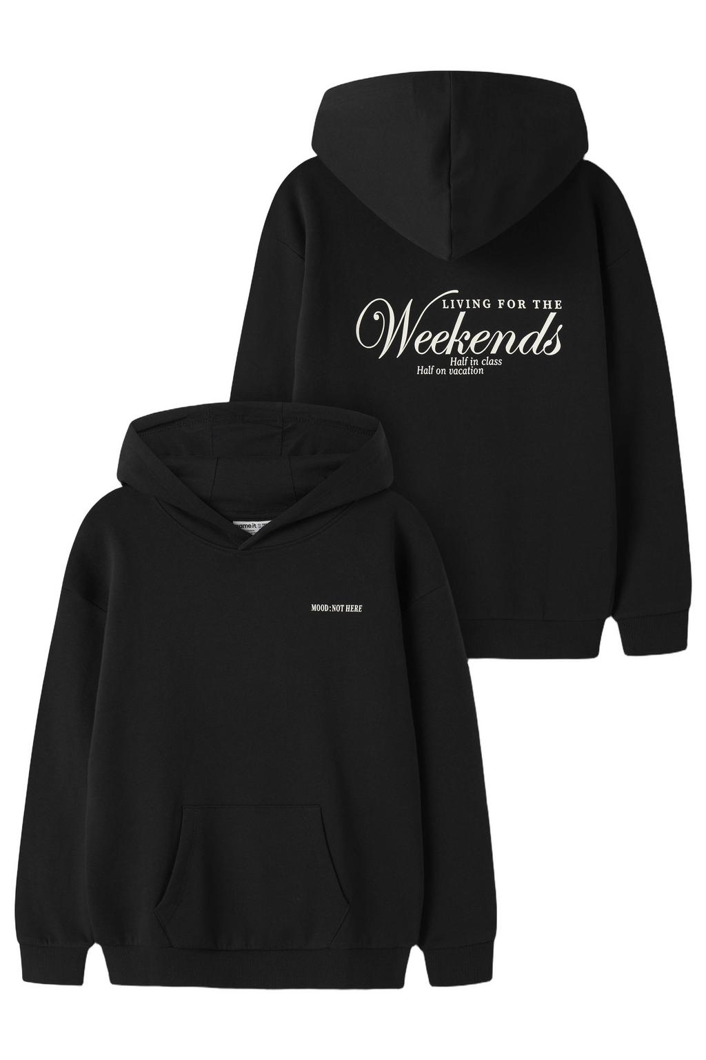 Zwarte jongens NAME IT KIDS boxy hoodie van sweat materiaal met backprint, lange mouwen en capuchon