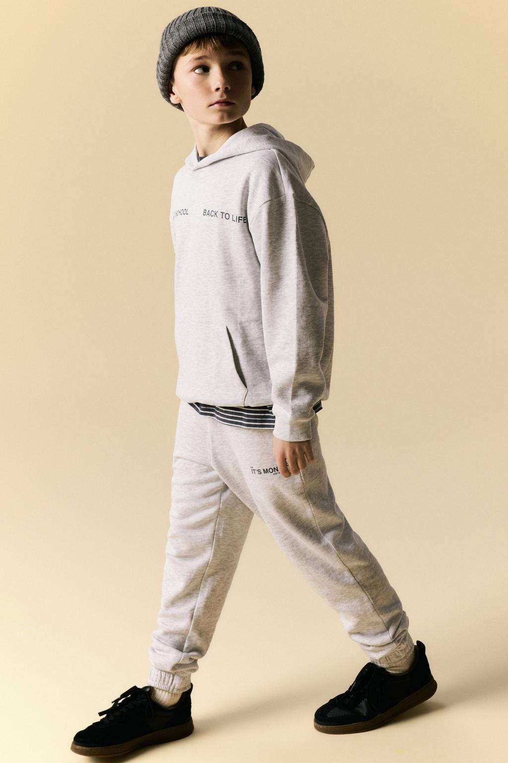 Grijze jongens NAME IT KIDS boxy hoodie en tekst van sweat materiaal met backprint en lange mouwen