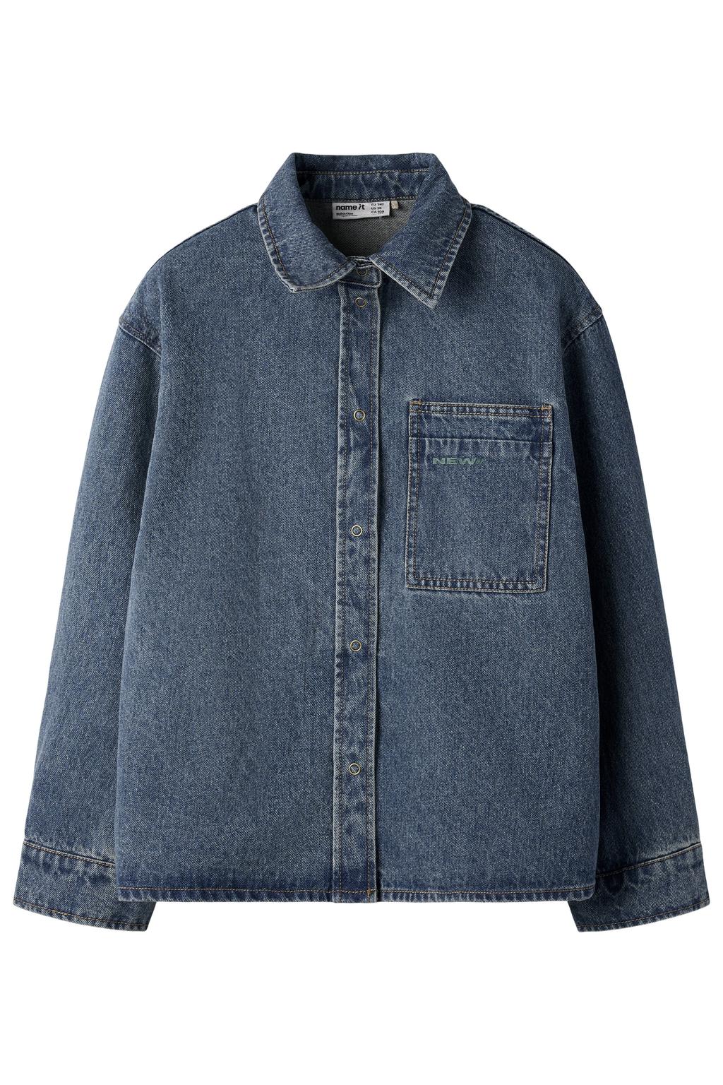 Donkerblauwe jongens NAME IT KIDS overhemd van katoen met effen, lange mouwen, klassieke kraag en knoopsluiting