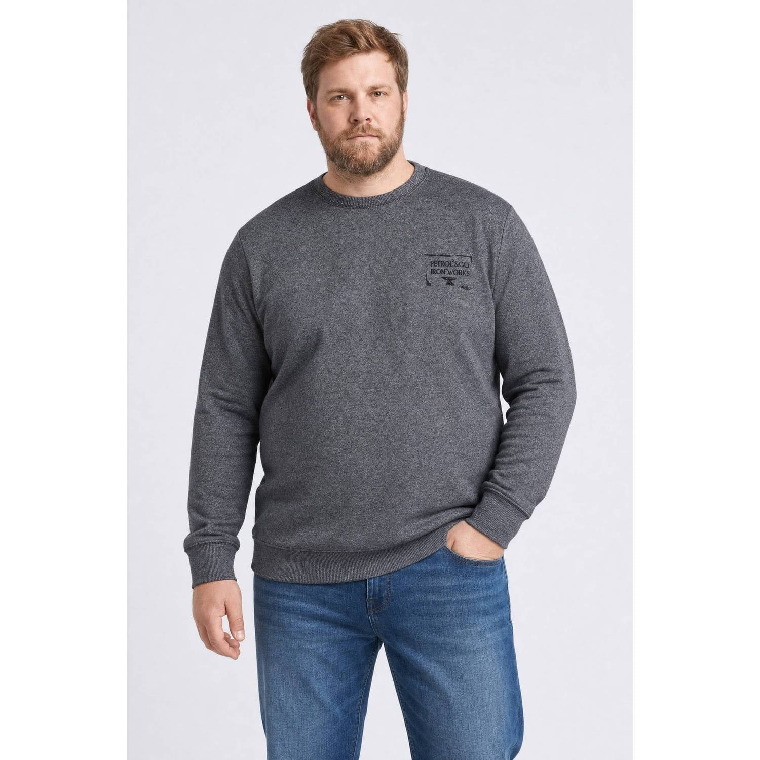 Petrol industries Plus Size regular fit gemêleerde sweater grijs