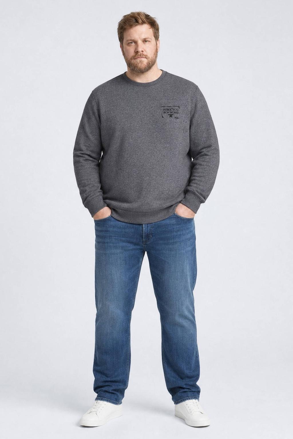 Petrol industries Plus Size regular fit gemêleerde sweater - grijs